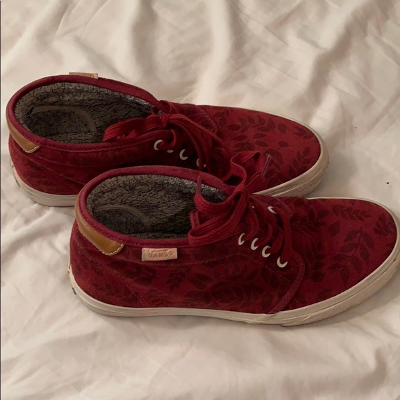 Vans Shoes - High Top Maroon Vans with Leaf Design